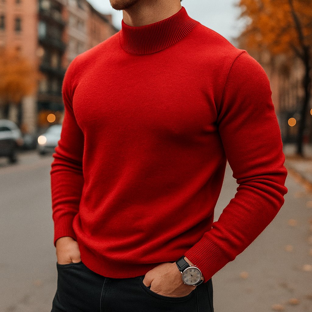 Leriano - Men's Fine-Knit Mock-Neck Sweater