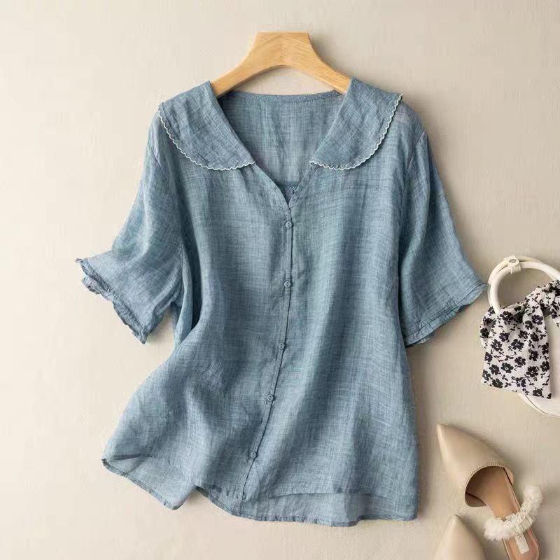 Women's Vintage Blouse - Button Detail Long Sleeve Blouse
