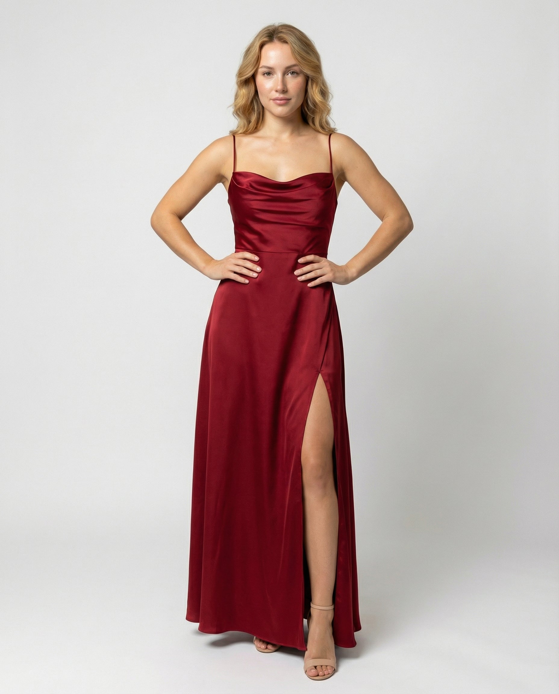 Skye - Women's Maxi Dress with High Side Slit and Defined Waist