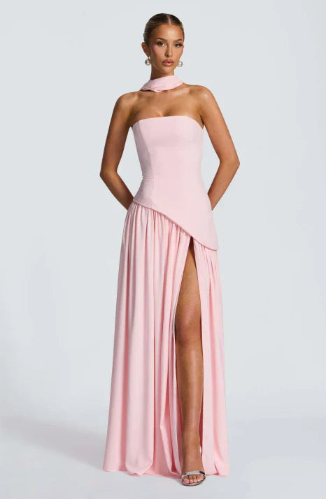 Sienna - Women's Strapless Flowy Maxi Dress with Side Slit