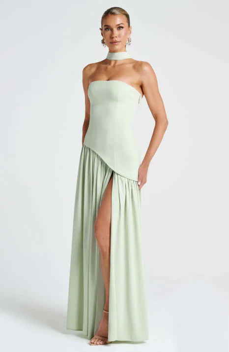 Sienna - Women's Strapless Flowy Maxi Dress with Side Slit