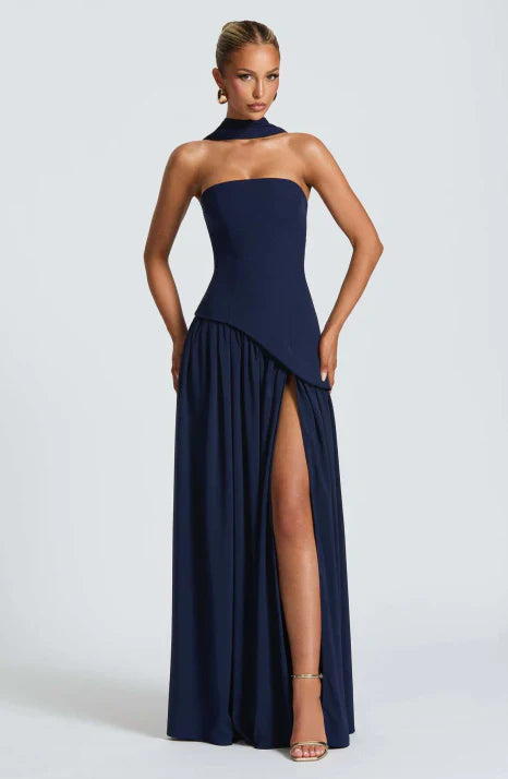 Sienna - Women's Strapless Flowy Maxi Dress with Side Slit