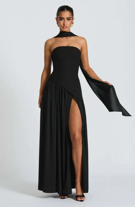 Sienna - Women's Strapless Flowy Maxi Dress with Side Slit