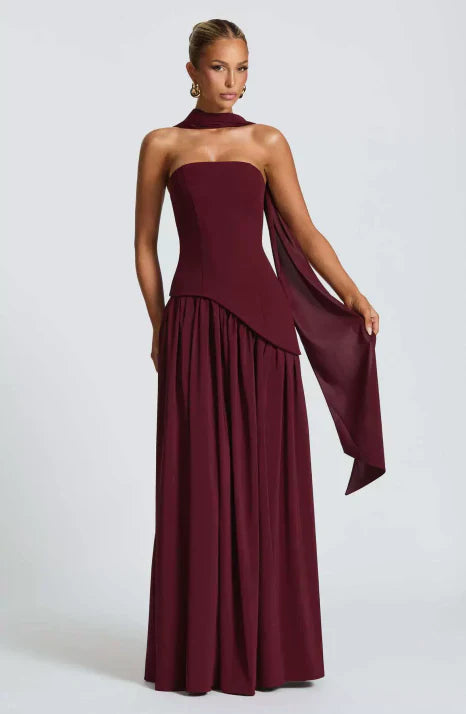 Sienna - Women's Strapless Flowy Maxi Dress with Side Slit