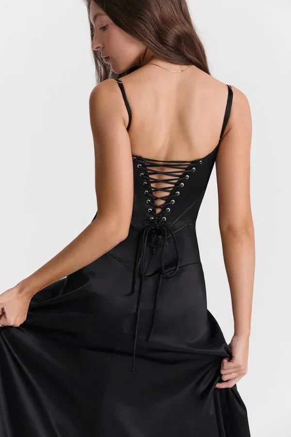 Gabriella - Women's Satin Corset Maxi Dress
