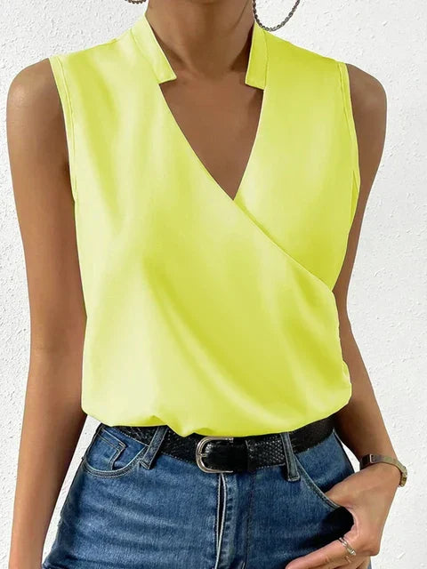 Women's Sleeveless Wrap V-Neck Blouse with Notched Collar