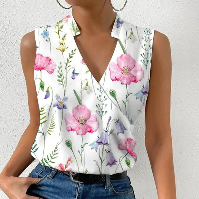 Women's Sleeveless Wrap V-Neck Blouse with Notched Collar