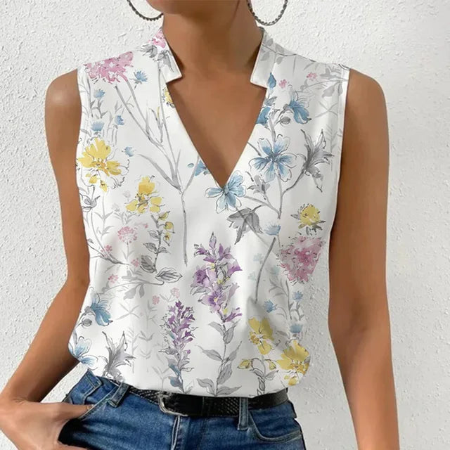 Women's Sleeveless Wrap V-Neck Blouse with Notched Collar