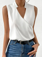 Women's Sleeveless Wrap V-Neck Blouse with Notched Collar