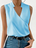 Women's Sleeveless Wrap V-Neck Blouse with Notched Collar