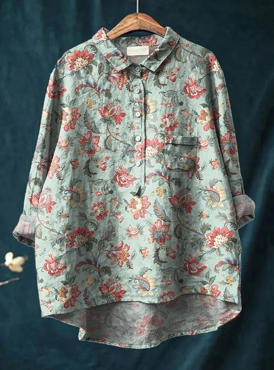 Anita - Women's Floral Linen Blouse