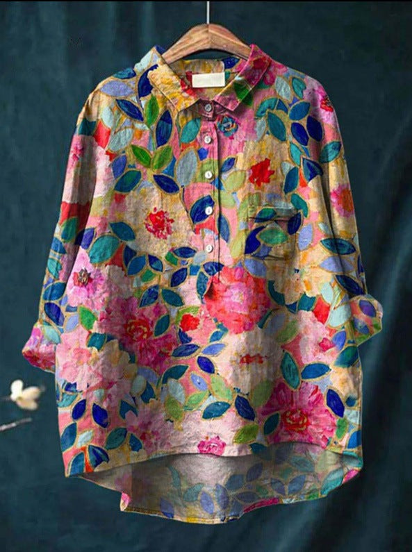 Anita - Women's Floral Linen Blouse