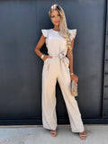 Adriana - Women's Ruffle Sleeve Belted Jumpsuit