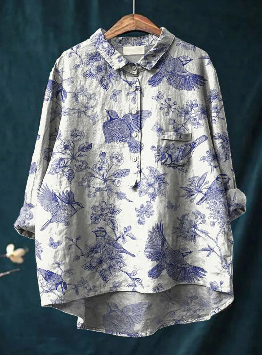 Anita - Women's Floral Linen Blouse