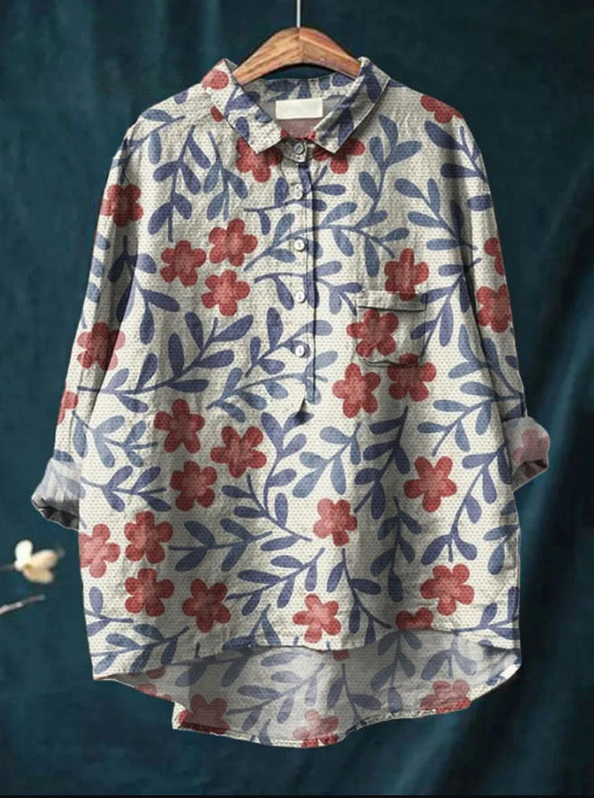 Anita - Women's Floral Linen Blouse