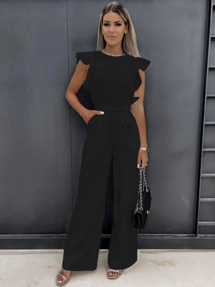 Adriana - Women's Ruffle Sleeve Belted Jumpsuit