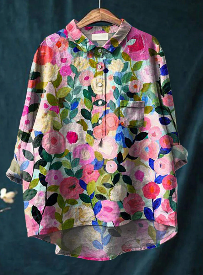 Anita - Women's Floral Linen Blouse