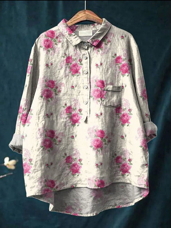 Anita - Women's Floral Linen Blouse