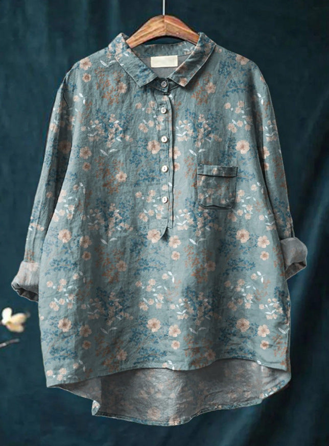 Anita - Women's Floral Linen Blouse