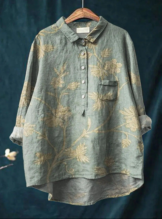 Anita - Women's Floral Linen Blouse