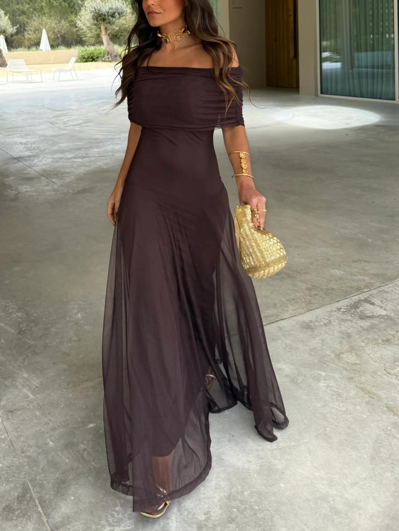 Vera - Women's Off-Shoulder Chiffon Maxi Dress