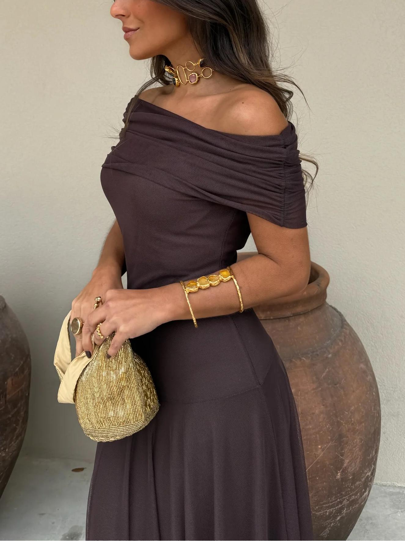 Vera - Women's Off-Shoulder Chiffon Maxi Dress