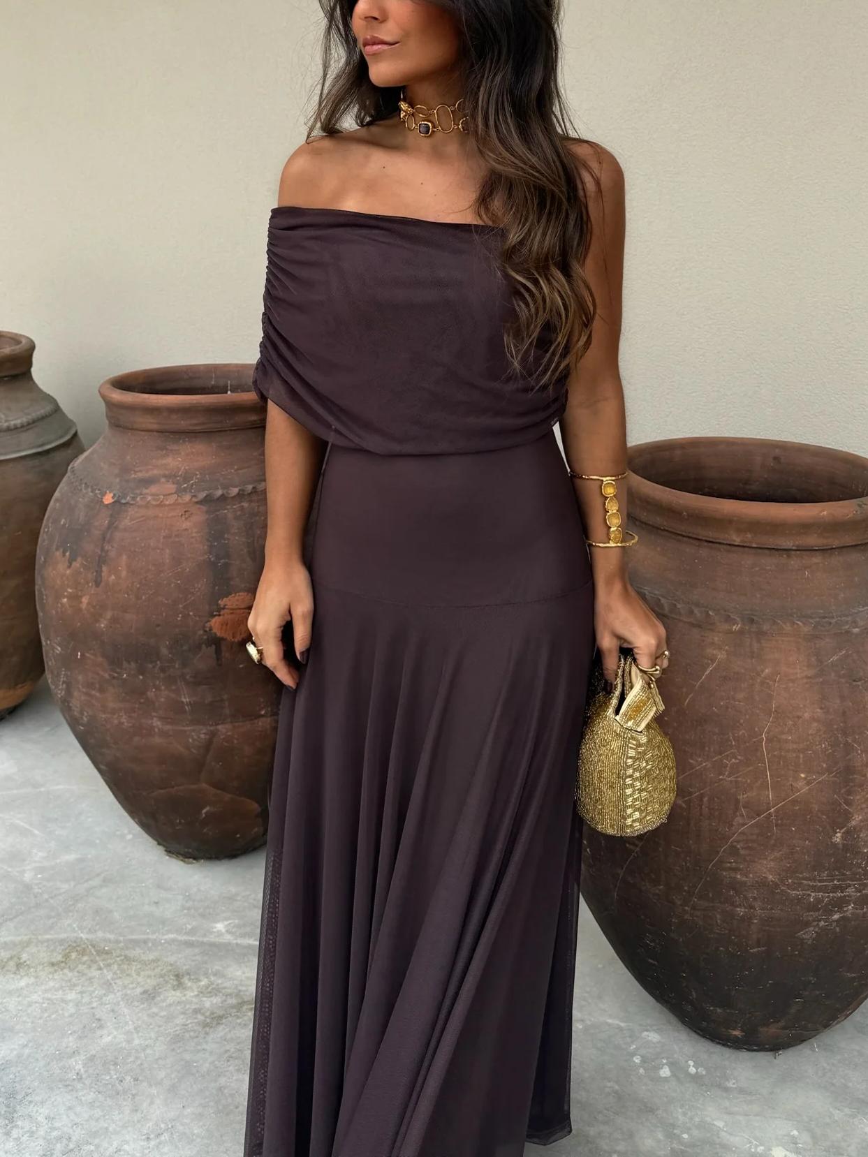 Vera - Women's Off-Shoulder Chiffon Maxi Dress