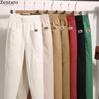 Women's Cotton Casual Pants - Elastic Waist Straight Leg