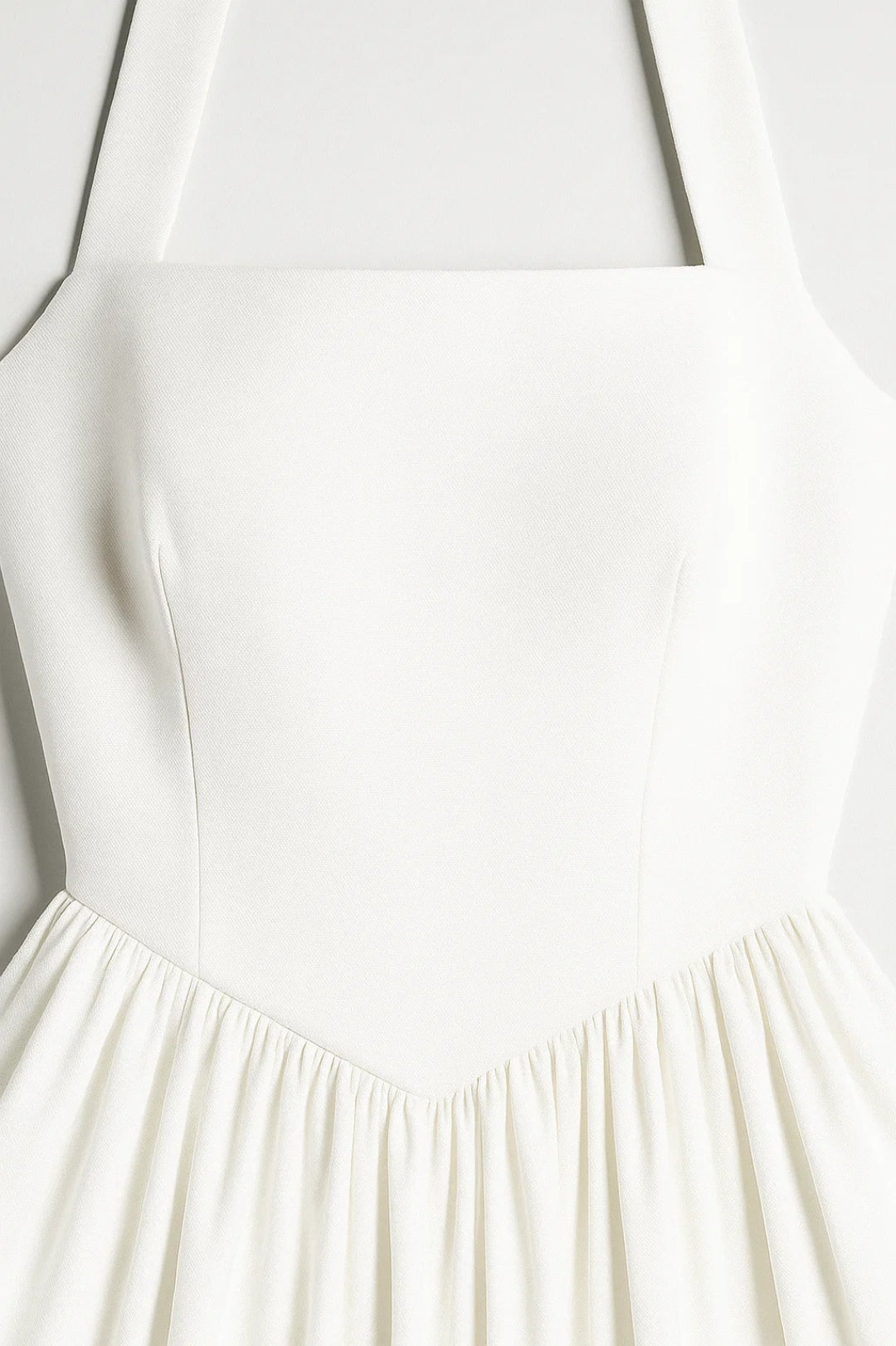Women's White Halter Midi Dress - Full Skirt Open Back