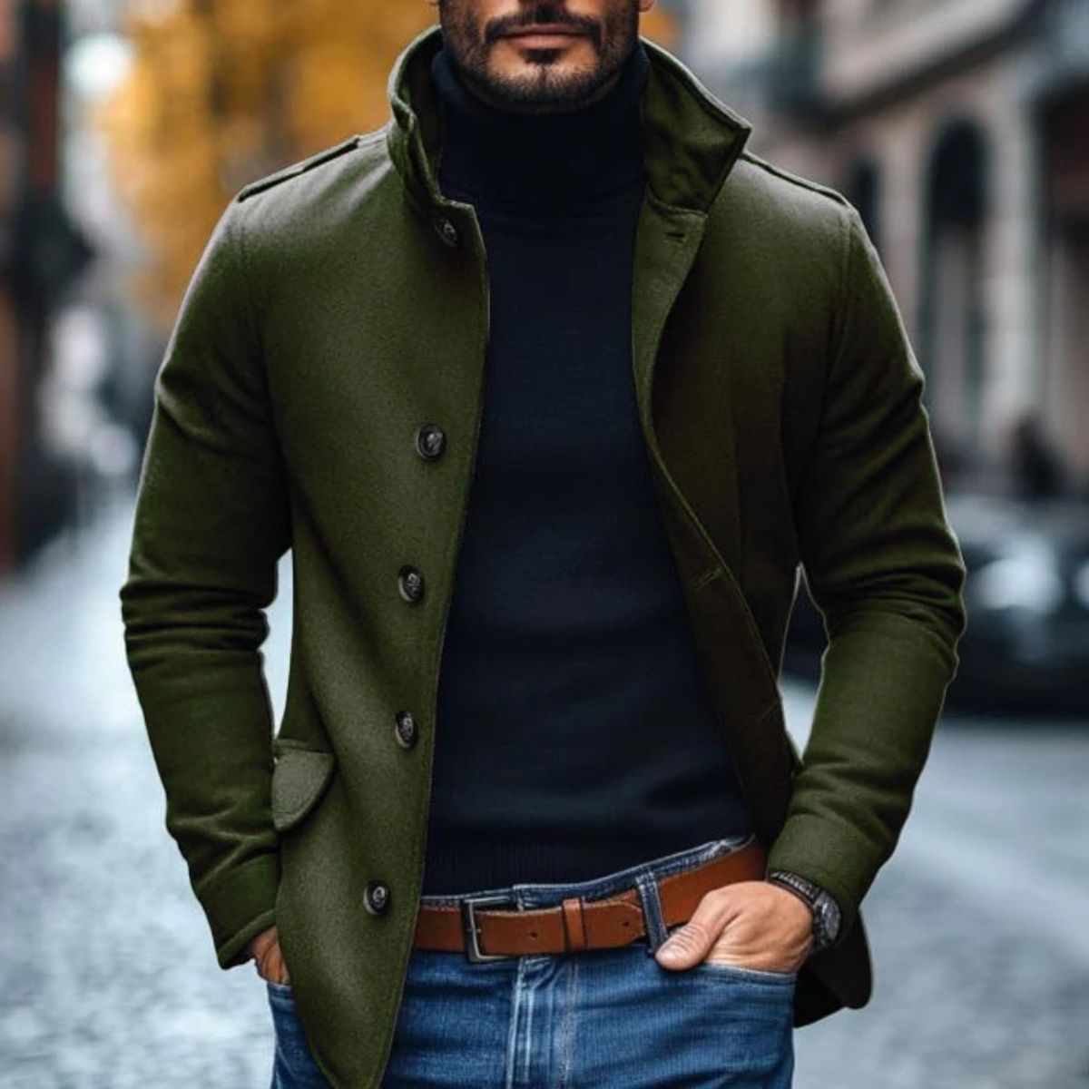Romeo - Men's Wool-Blend Funnel-Collar Coat