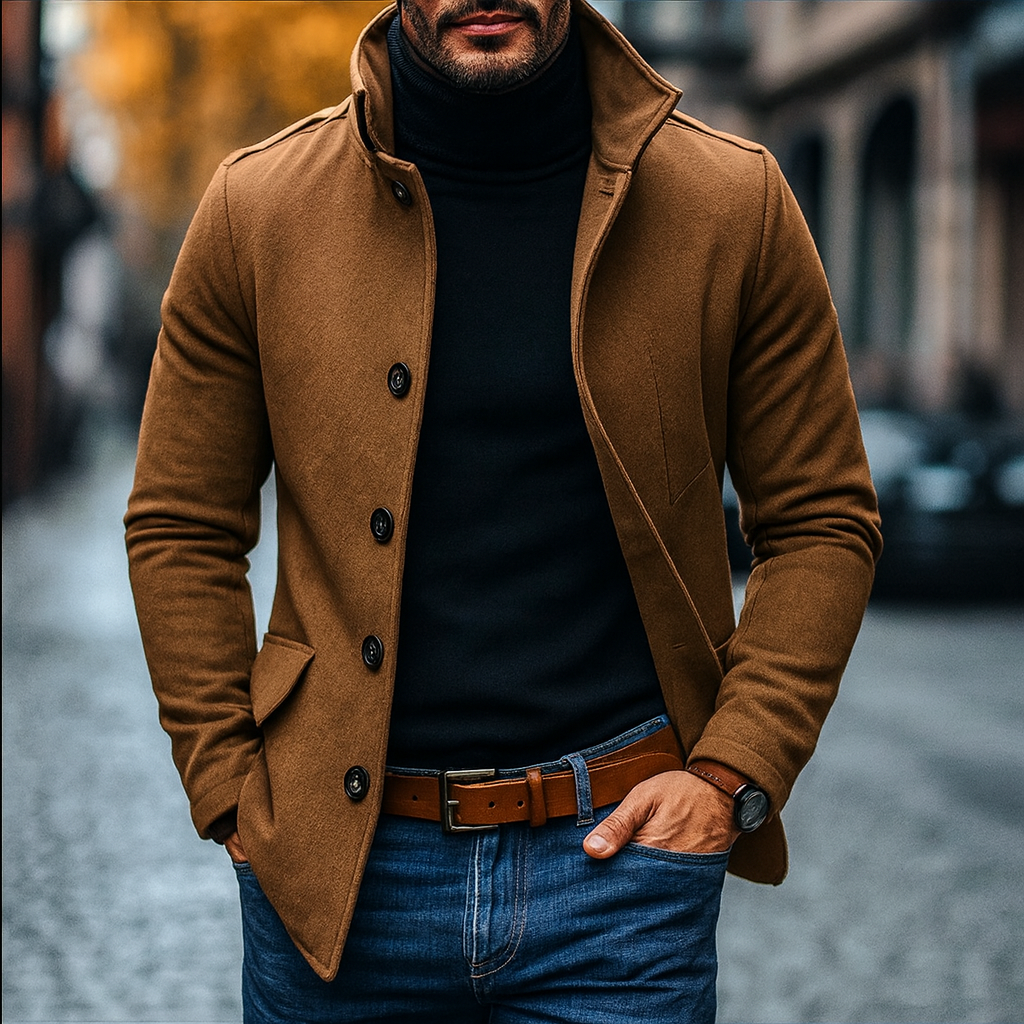 Romeo - Men's Wool-Blend Funnel-Collar Coat