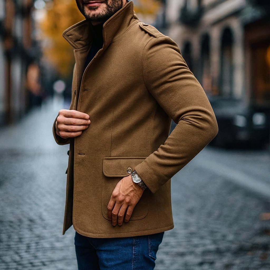 Romeo - Men's Wool-Blend Funnel-Collar Coat
