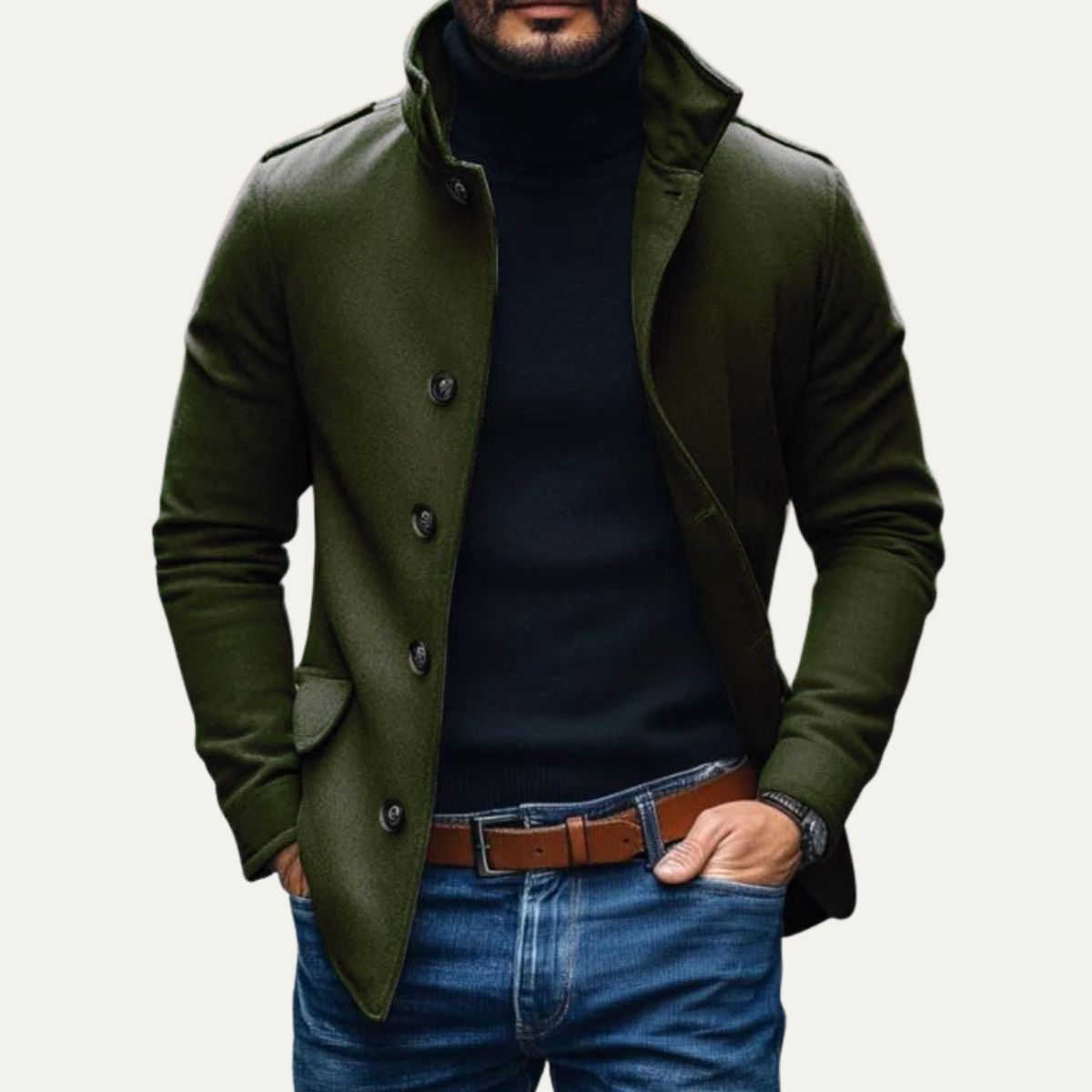 Romeo - Men's Wool-Blend Funnel-Collar Coat