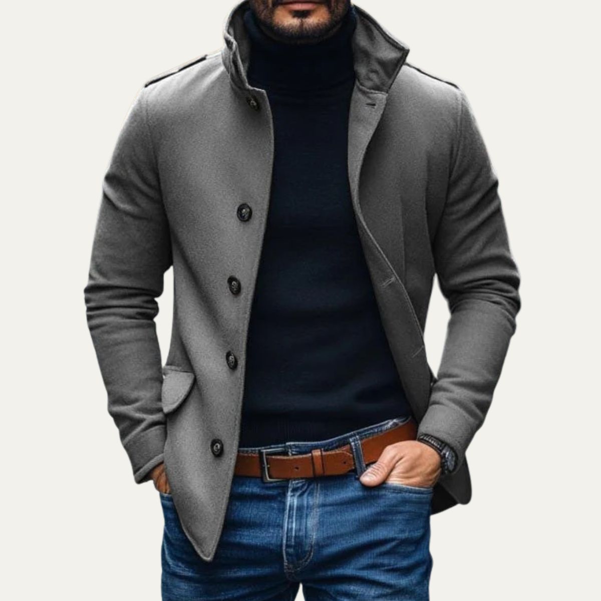 Romeo - Men's Wool-Blend Funnel-Collar Coat