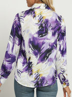 Women's Pink Marble Print Satin Shirt - Classic Collar Long Sleeve