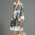 Women's Vintage Toile Print Tunic Mini Dress