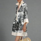 Women's Vintage Toile Print Tunic Mini Dress