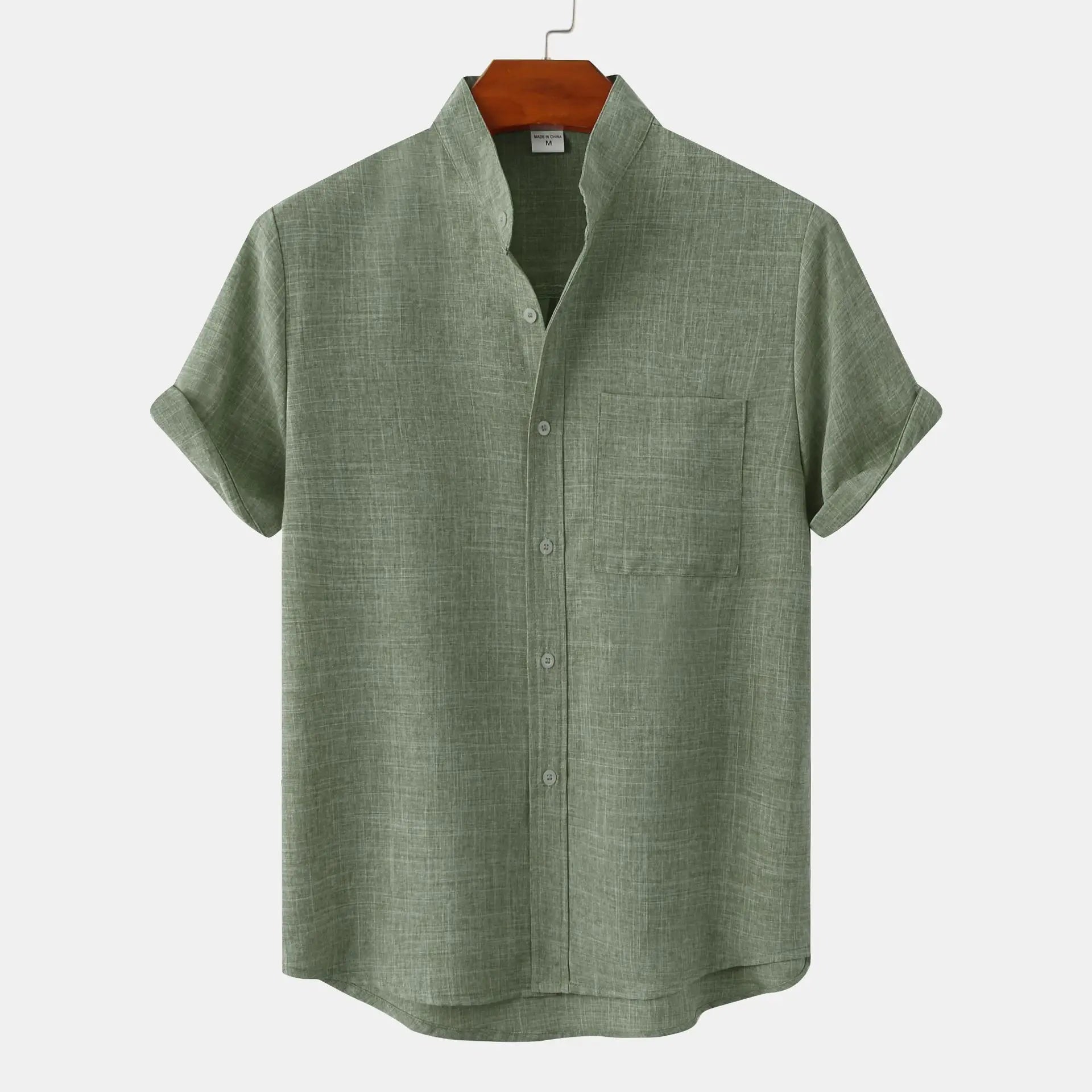 Leandro - Men's Band Collar Linen Shirt