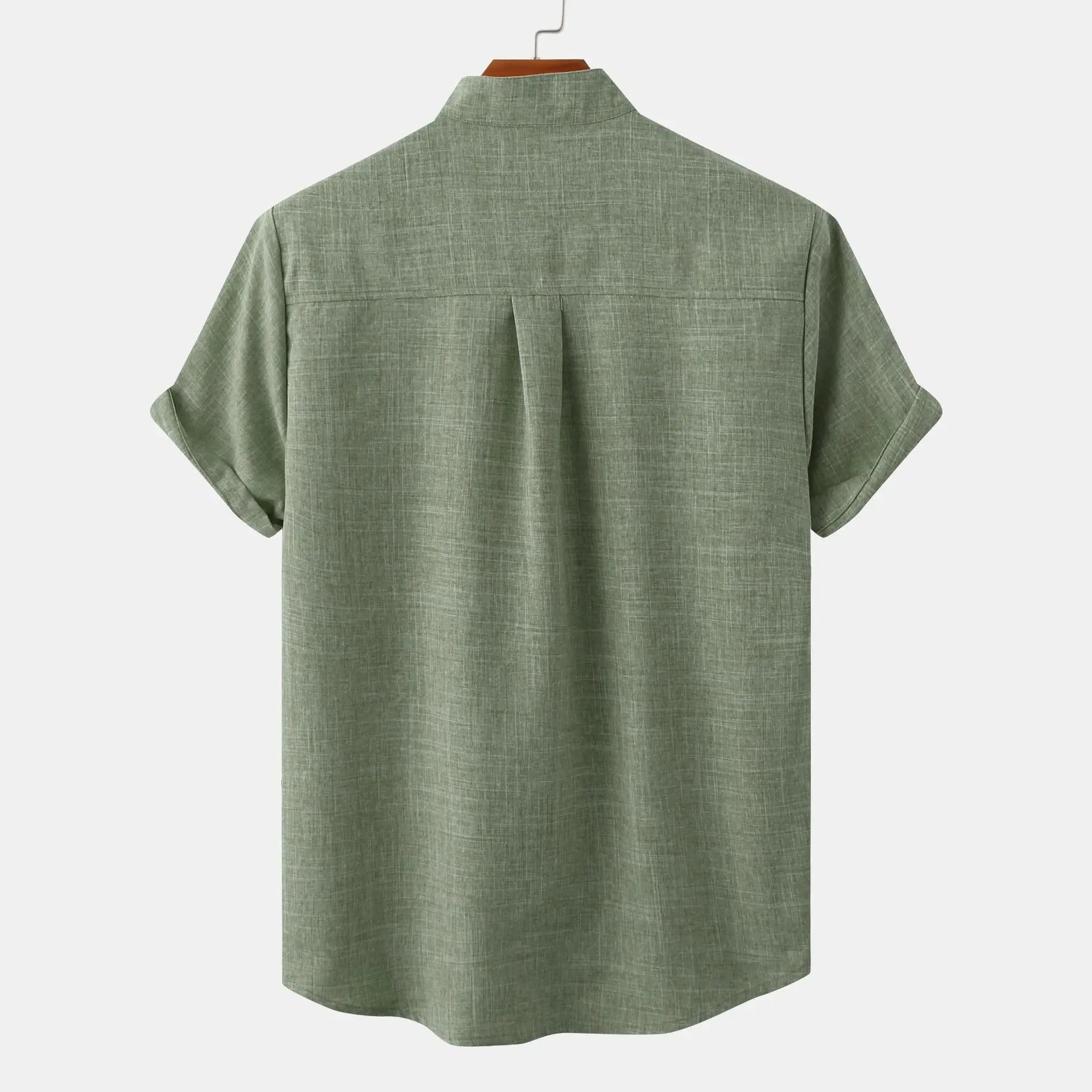 Leandro - Men's Band Collar Linen Shirt