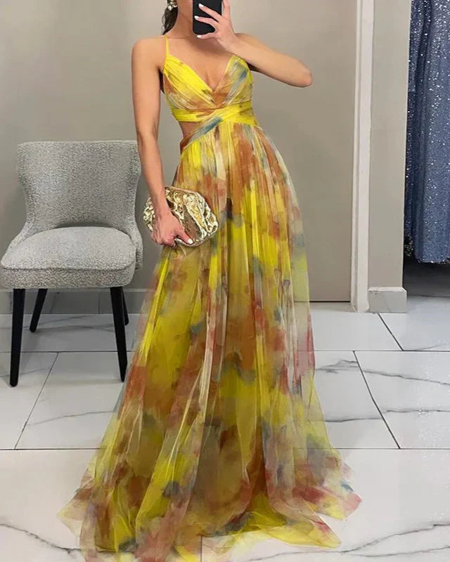 Lila - Women's Floral Maxi Dress with V-Neck