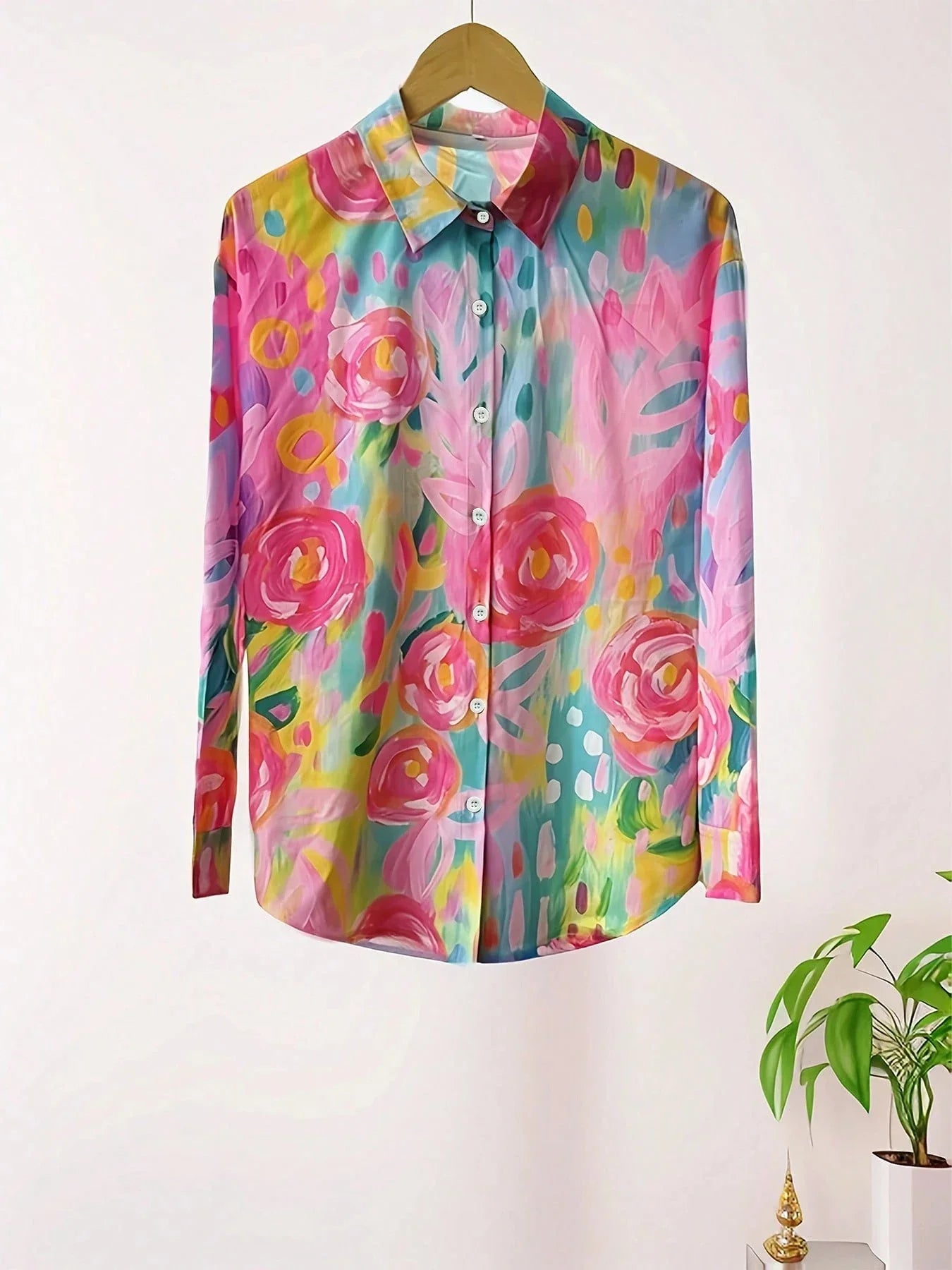 Women's Colorful Print Blouse - Playful Pattern Long Sleeve Blouse