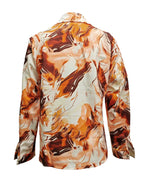Women's Pink Marble Print Satin Shirt - Classic Collar Long Sleeve