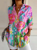 Women's Colorful Print Blouse - Playful Pattern Long Sleeve Blouse