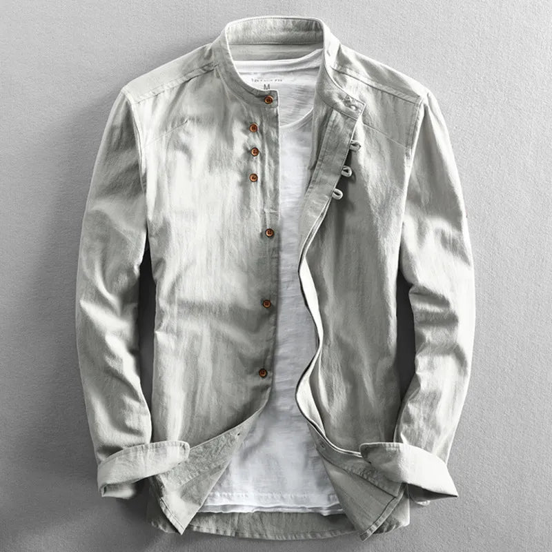 Chester - Men's Mandarin Collar Linen Shirt