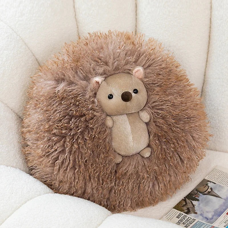 Hedgehog Panda Plush Pillow Round Stuffed Animal Cushion Soft Kawaii Gift 40cm