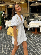 Ada - Women's White Embroidered Ruffle Dress