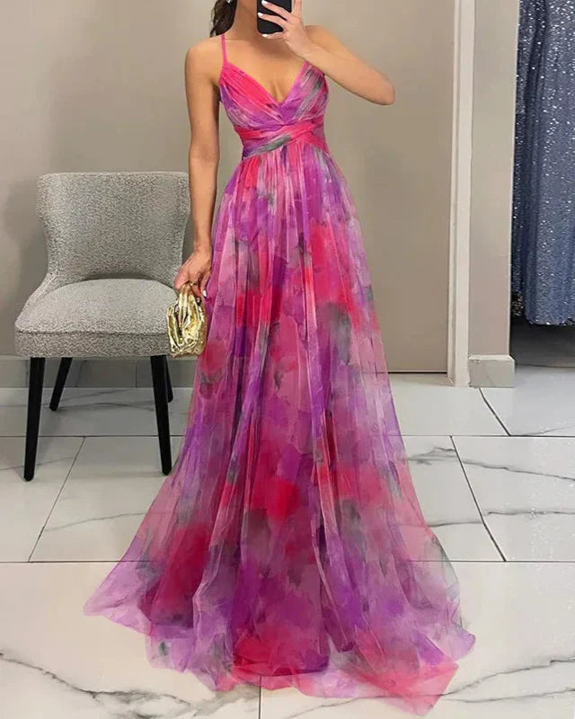 Lila - Women's Floral Maxi Dress with V-Neck