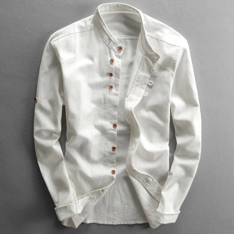 Chester - Men's Mandarin Collar Linen Shirt