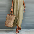 Women's Sage Linen Shirt Maxi Dress - Contrast Placket