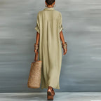 Women's Sage Linen Shirt Maxi Dress - Contrast Placket